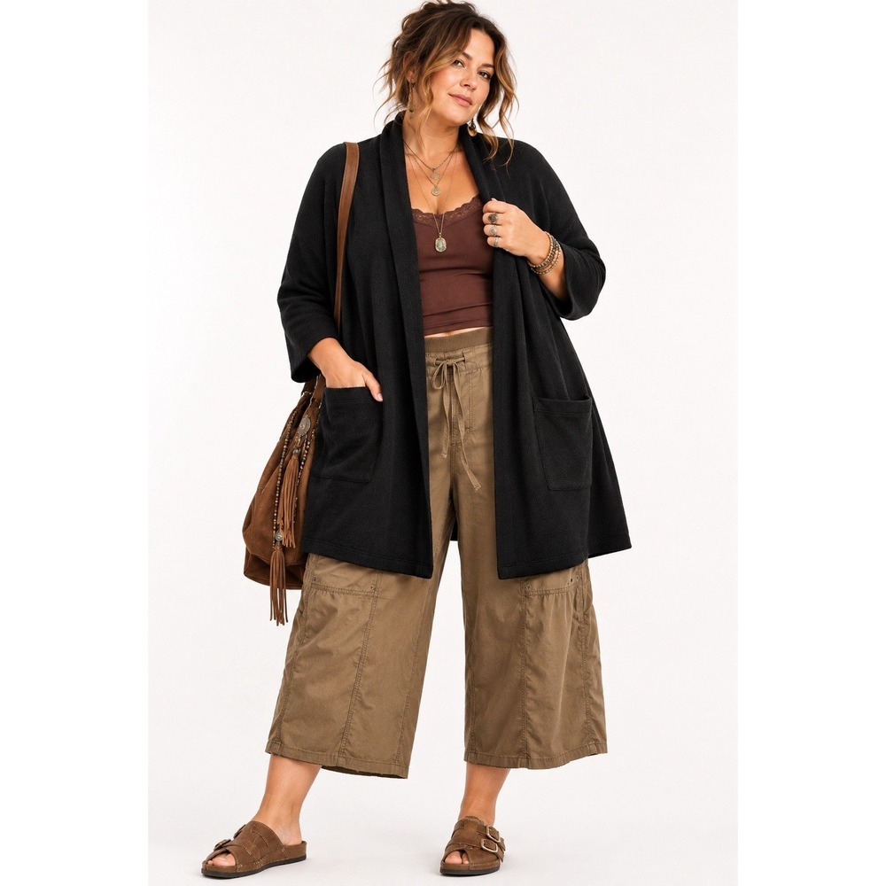 Eileen Fisher Thick Open Front Long Line Cardigan 3X Black‎ Boho Cozy Minimalist
